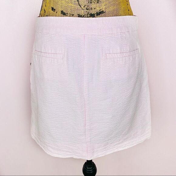 J. Crew Factory Seersucker Pencil Mini Skirt Pink White 6 - Picture 8 of 12